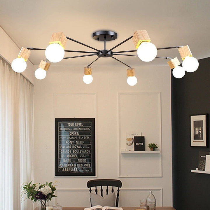 Contemporary Ceiling Light with Wooden Accents