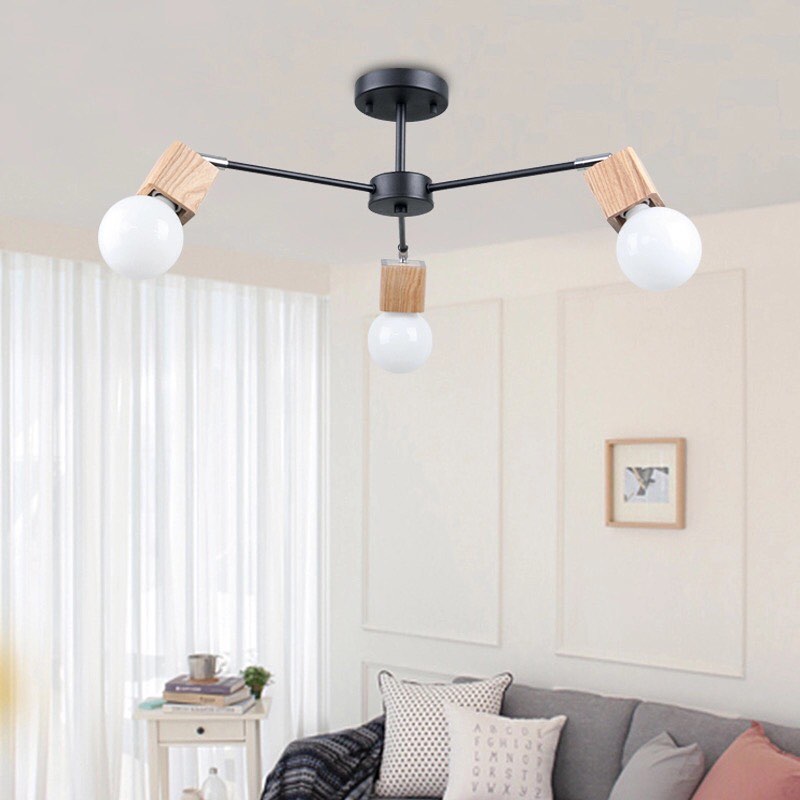 Contemporary Ceiling Light with Wooden Accents