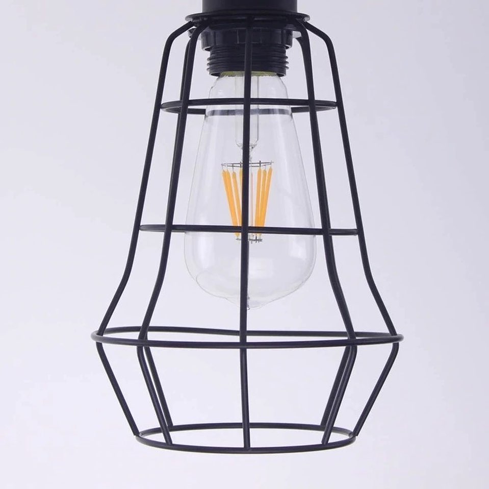 Industrial Ceiling Light with Black Wire Cage