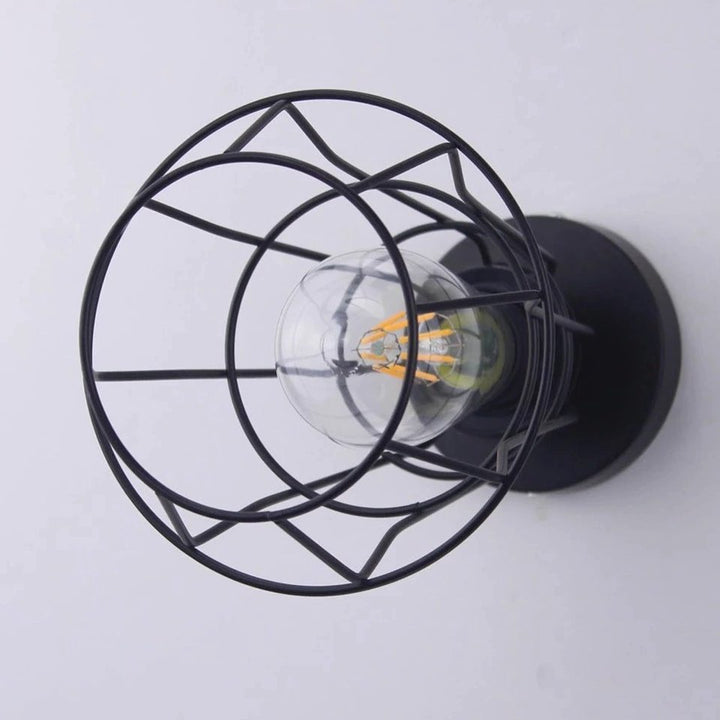 Industrial Ceiling Light with Black Wire Cage