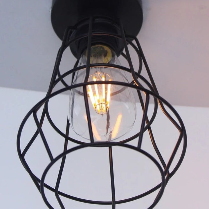 Industrial Ceiling Light with Black Wire Cage