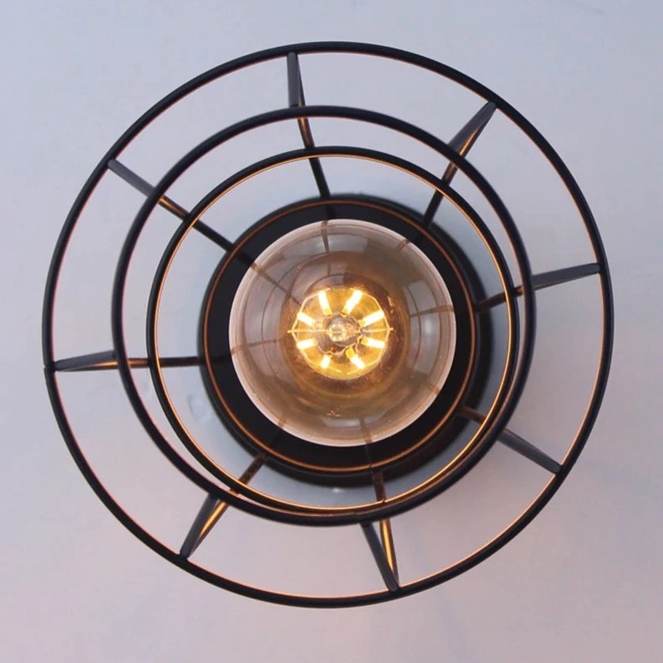 Industrial Ceiling Light with Black Wire Cage