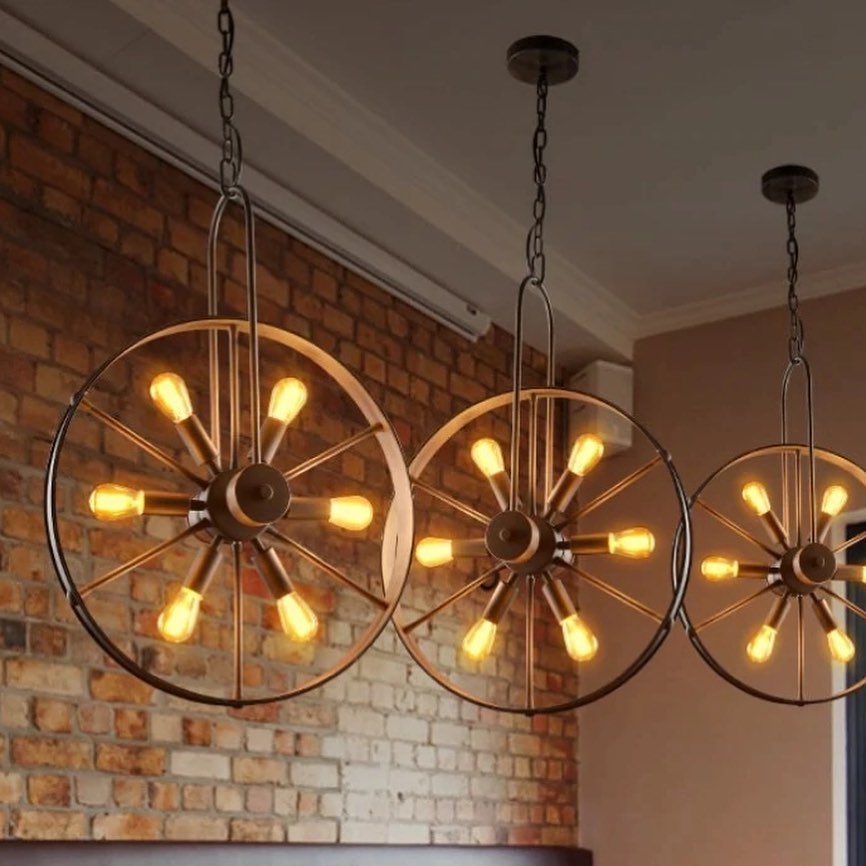 Rustic Chandelier with Double Wheel Design