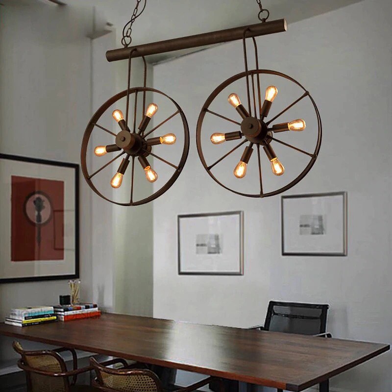 Rustic Chandelier with Double Wheel Design