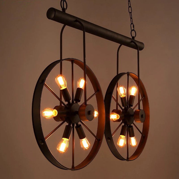 Rustic Chandelier with Double Wheel Design