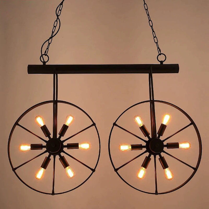 Rustic Chandelier with Double Wheel Design