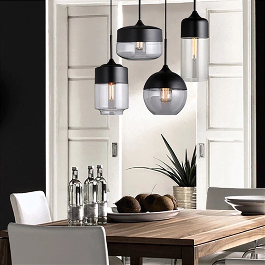 Modern Smoky Glass Pendant Lights with Black Accents