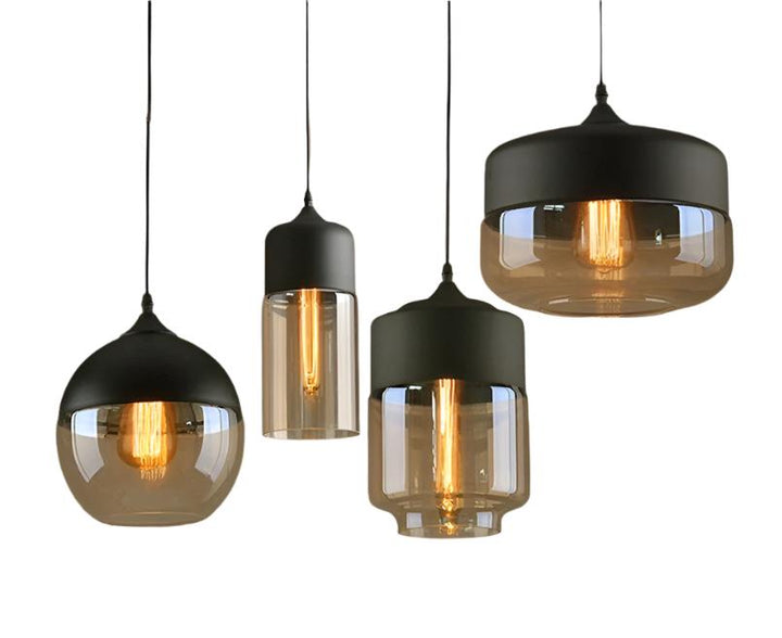 Modern Smoky Glass Pendant Lights with Black Accents