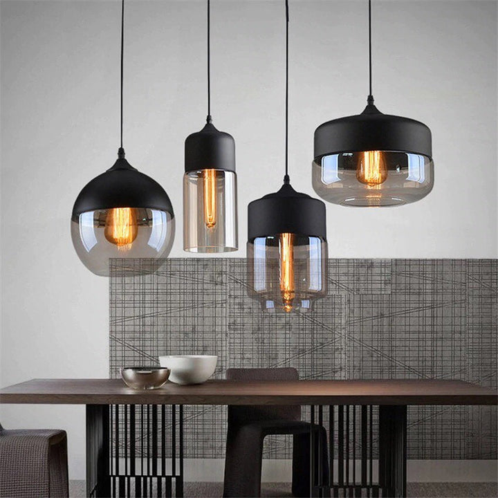 Modern Smoky Glass Pendant Lights with Black Accents