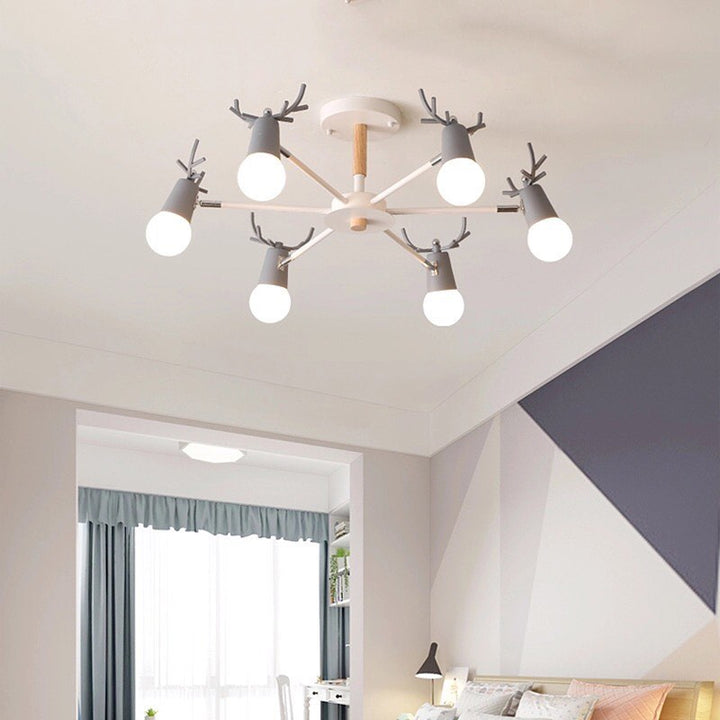 Modern Branch-Style Chandelier with Black and Wood Accents