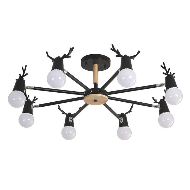 Modern Branch-Style Chandelier with Black and Wood Accents