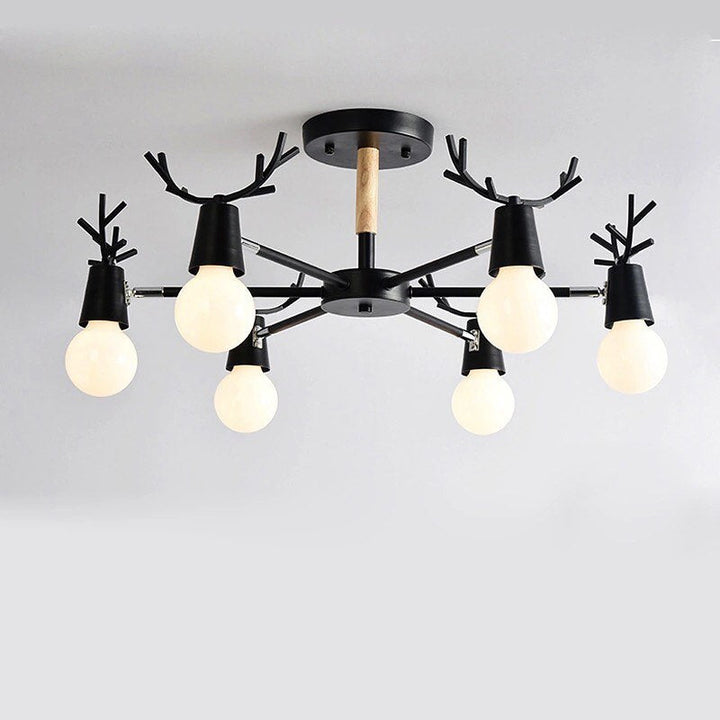 Modern Branch-Style Chandelier with Black and Wood Accents