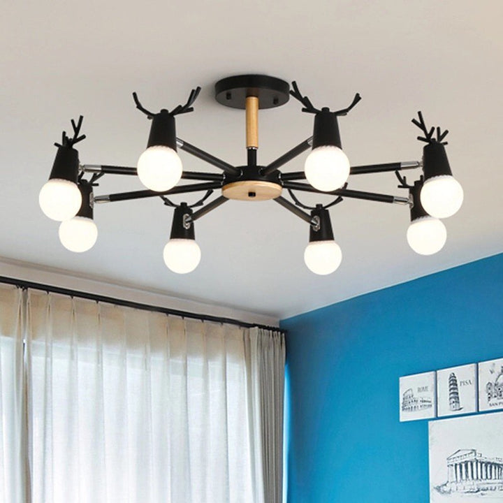 Modern Branch-Style Chandelier with Black and Wood Accents