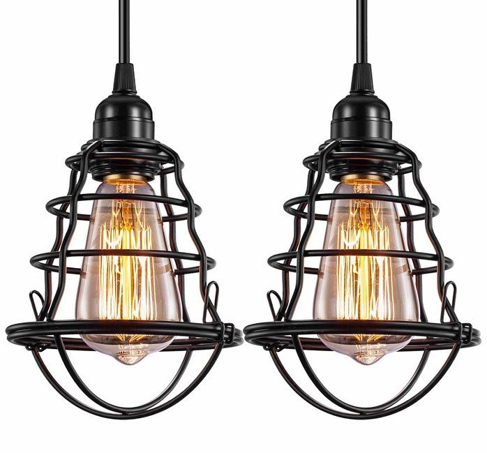 Industrial Pendant Lights with Black Cage Design