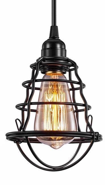 Industrial Pendant Lights with Black Cage Design