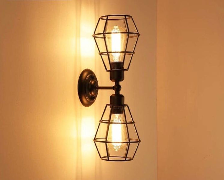 Industrial Wall Sconce Lights with Black Cage Design