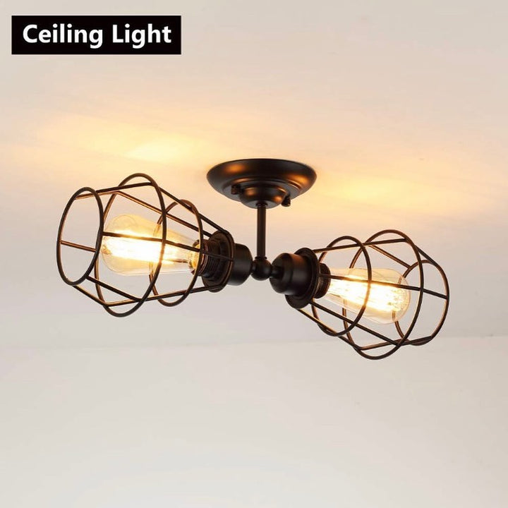 Industrial Wall Sconce Lights with Black Cage Design