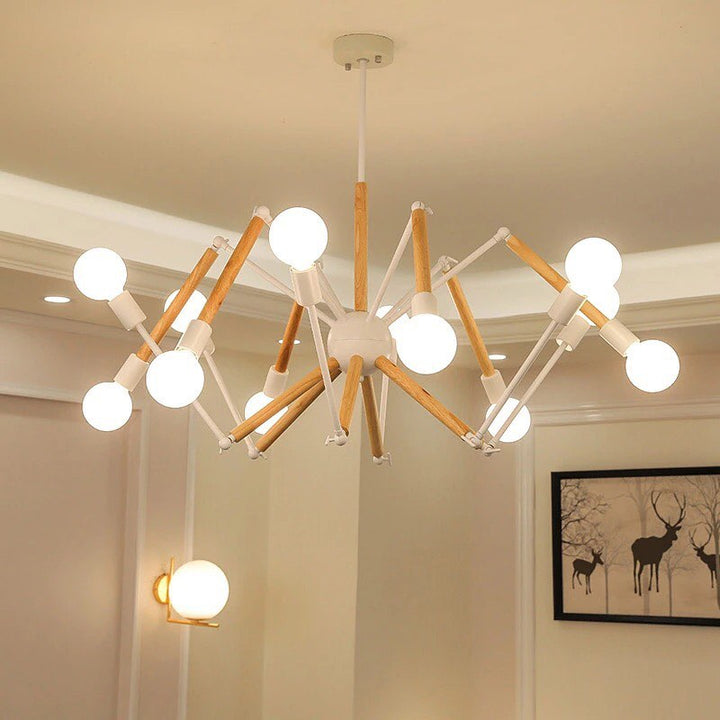 Modern Branch-Style Chandelier with Wooden Accents