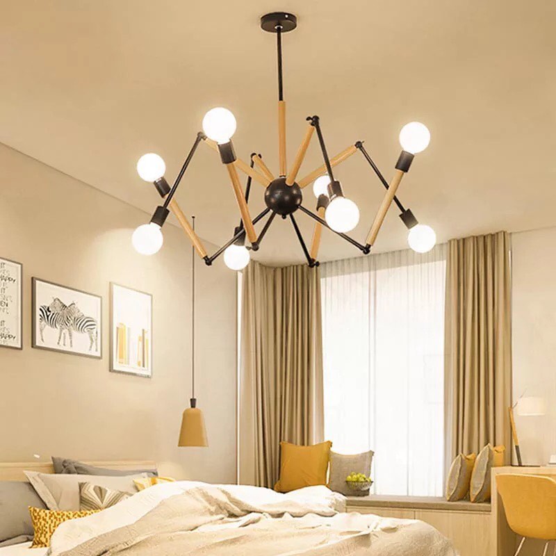 Modern Branch-Style Chandelier with Wooden Accents