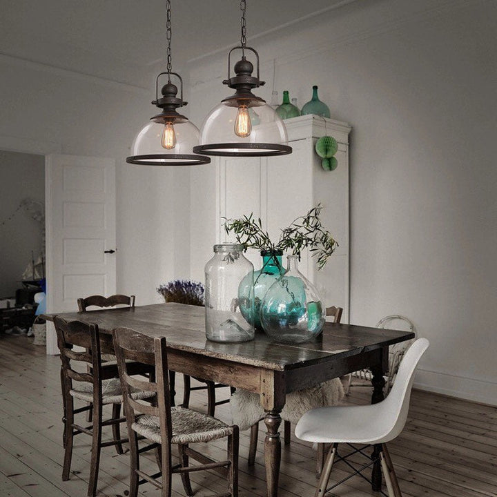 Industrial Pendant Lighting with Clear Glass Domes