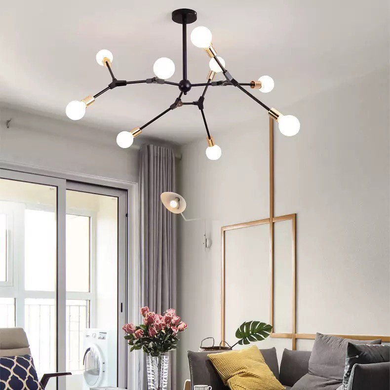 Modern Branch Chandelier with Black and Gold Accents