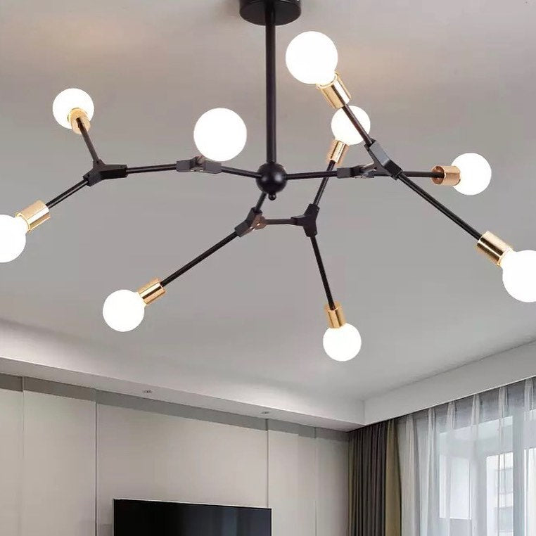 Modern Branch Chandelier with Black and Gold Accents