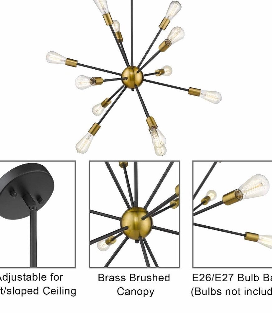 Modern Sputnik Chandelier with Black and Gold Finish