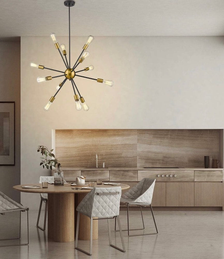 Modern Sputnik Chandelier with Black and Gold Finish