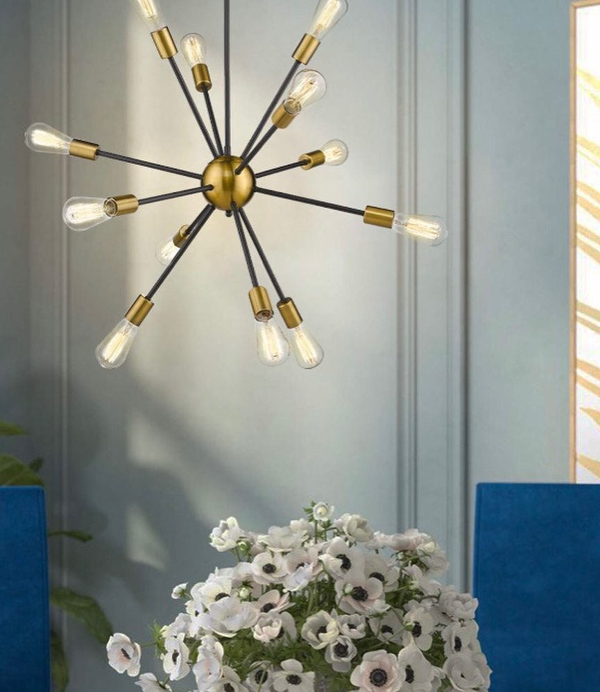 Modern Sputnik Chandelier with Black and Gold Finish