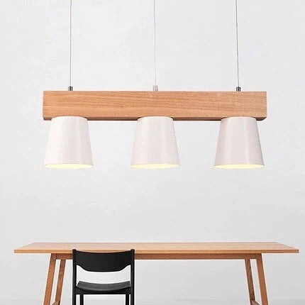 Scandinavian Pendant Light with Wooden Base and White Shades