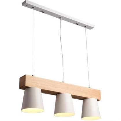 Scandinavian Pendant Light with Wooden Base and White Shades