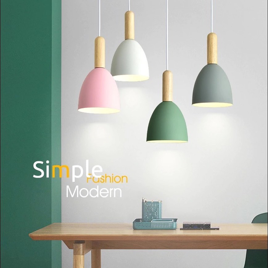 Colorful Modern Pendant Lights with Wooden Accents