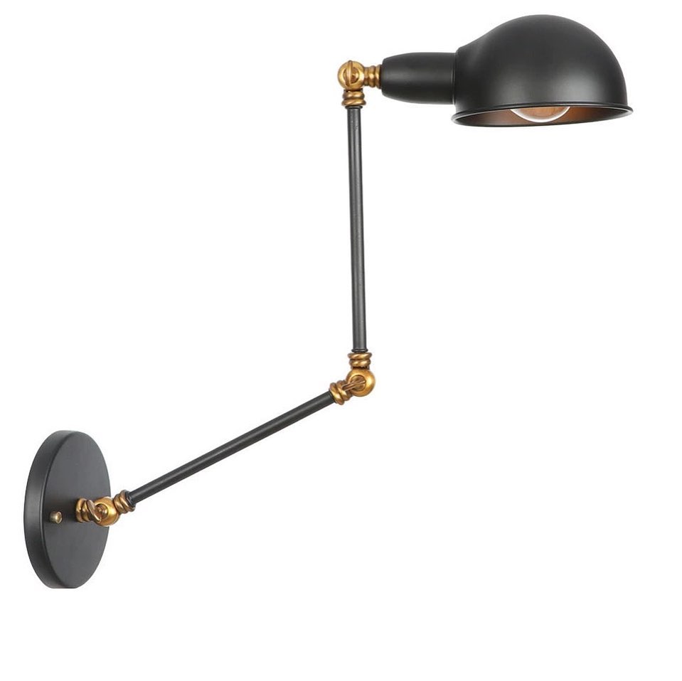 Industrial Adjustable Wall Light with Black and Gold Design