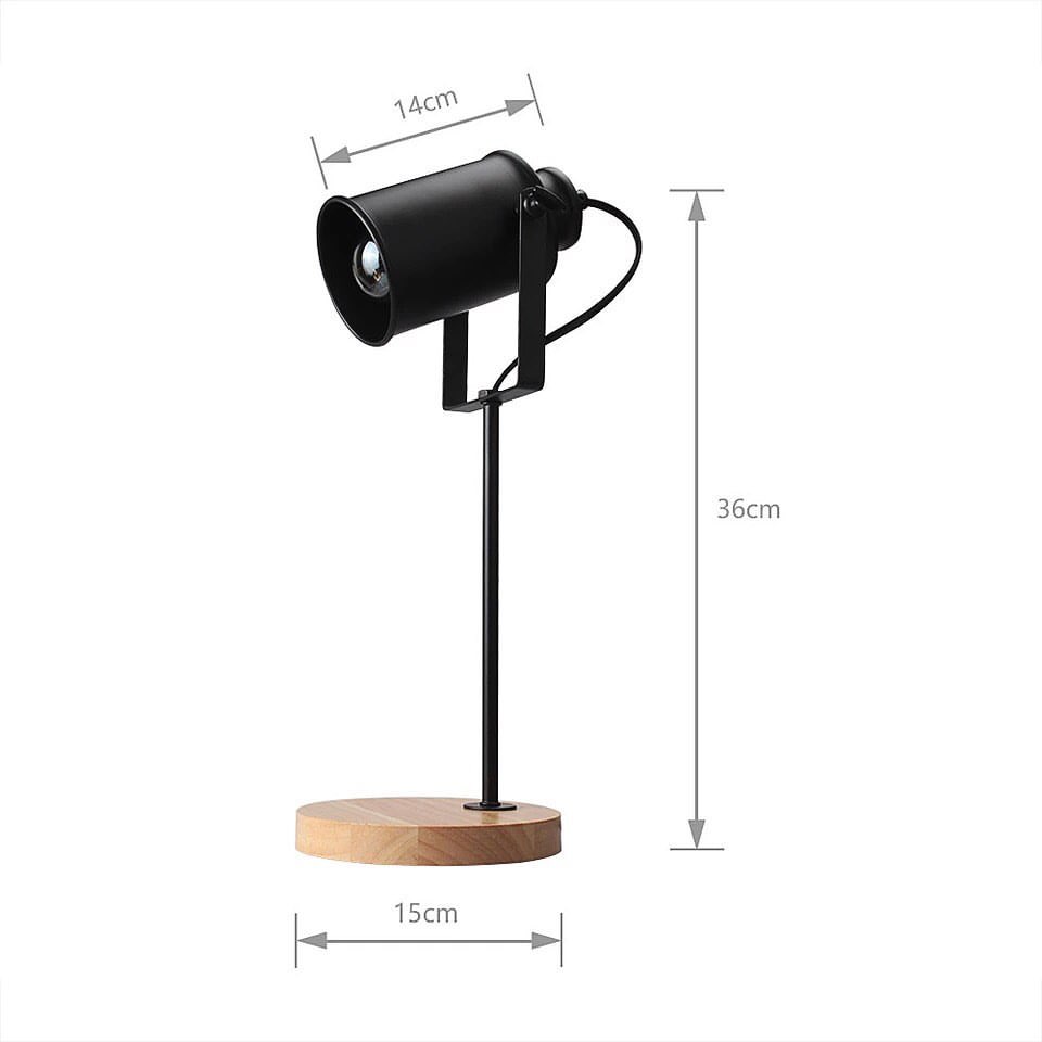 Modern Table Lamp with Black Shade and Wooden Base