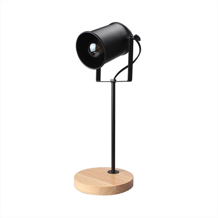 Modern Table Lamp with Black Shade and Wooden Base