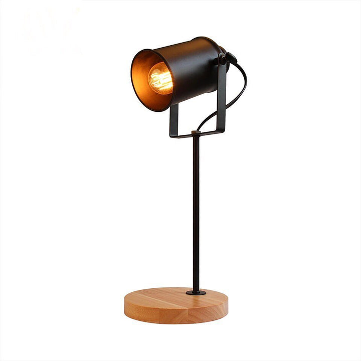 Modern Table Lamp with Black Shade and Wooden Base