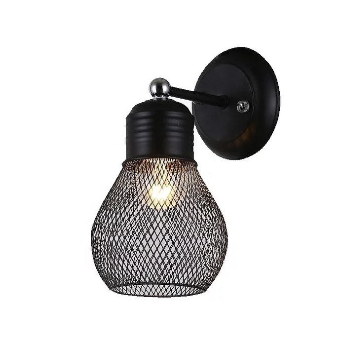 Industrial Wall Sconce with Black Wire Mesh Shade