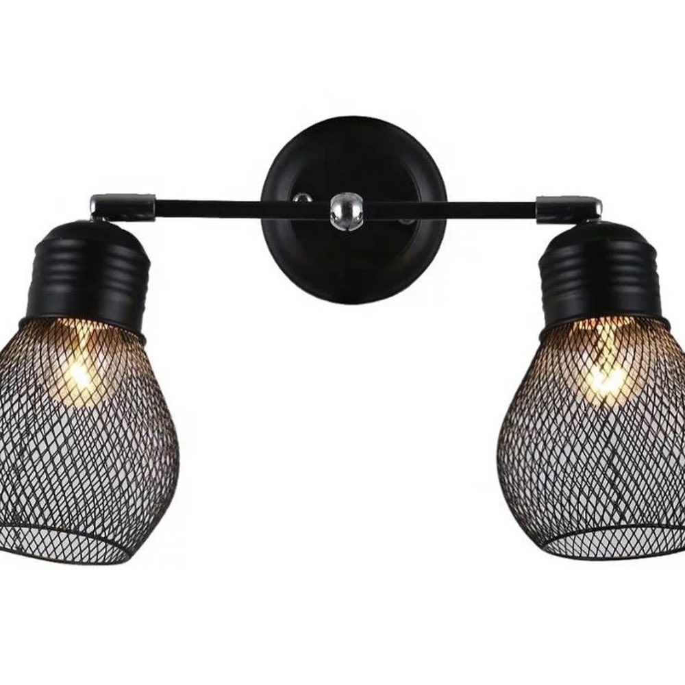 Industrial Wall Sconce with Black Wire Mesh Shade