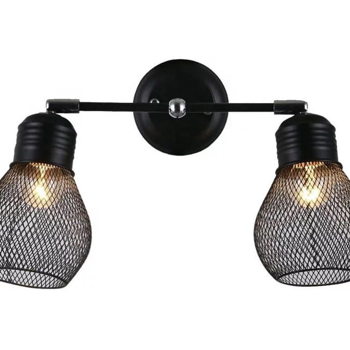 Industrial Wall Sconce with Black Wire Mesh Shade