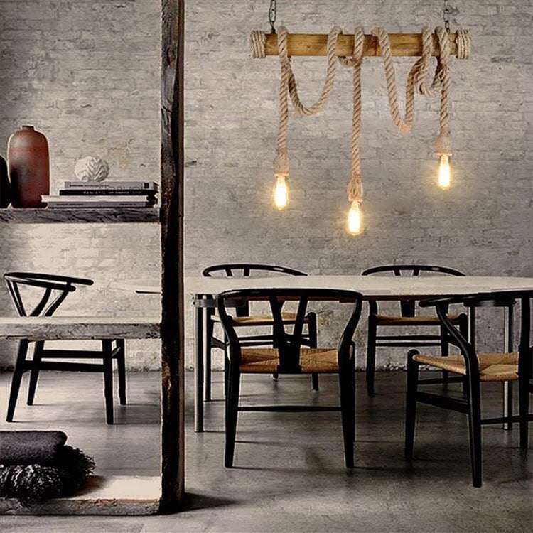 Rustic Rope Central Light Rustic Rope Pendant Light with Natural Wooden BaseBring a touch of rus ...