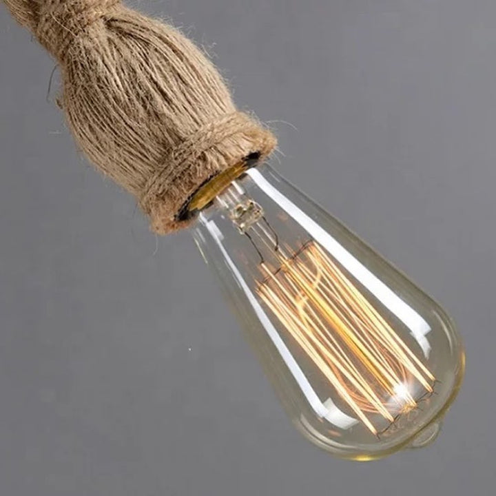 Rustic Rope Pendant Light with Natural Wooden Base