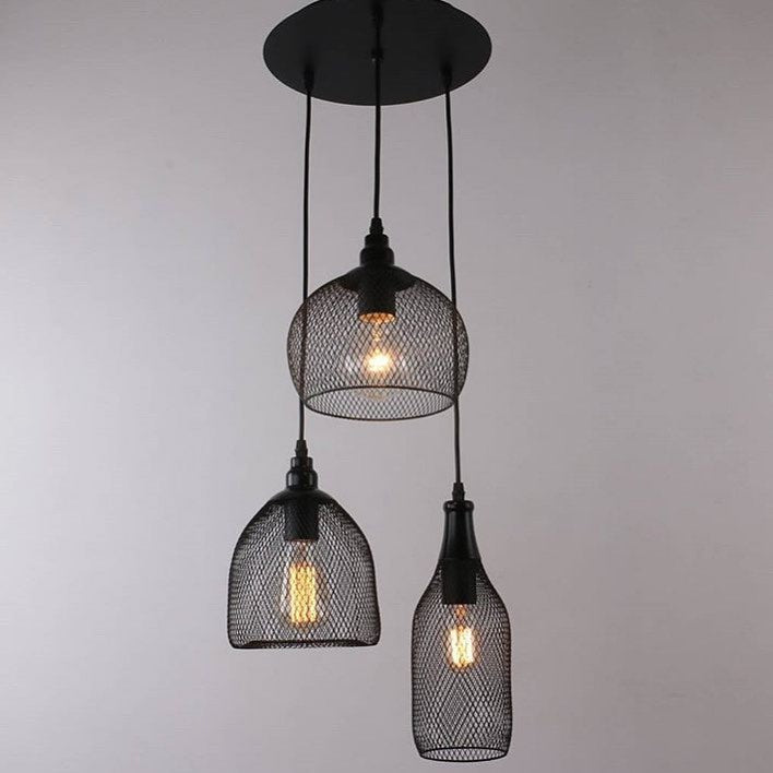 Industrial Black Mesh Pendant Light Trio