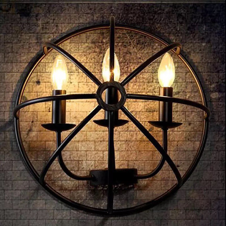 Rustic Wall Sconce with Circular Metal Frame