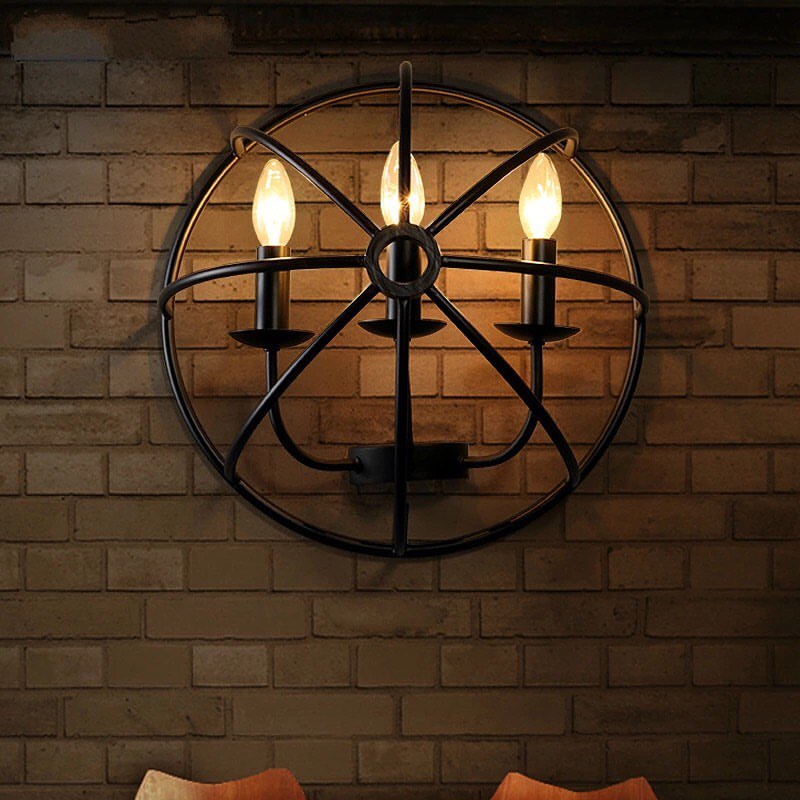 Rustic Wall Sconce with Circular Metal Frame