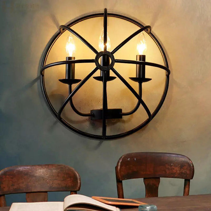 Rustic Wall Sconce with Circular Metal Frame