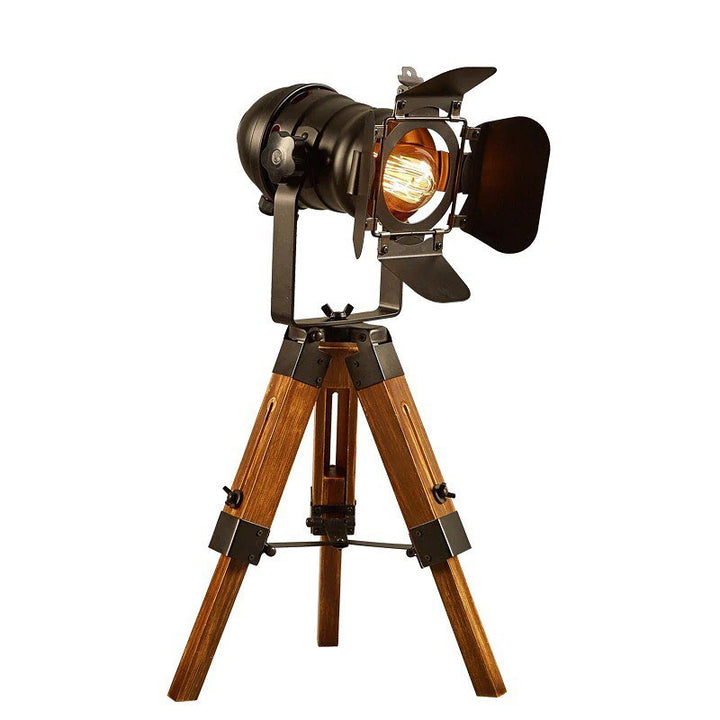 Industrial Table Lamp with Tripod Wooden Base