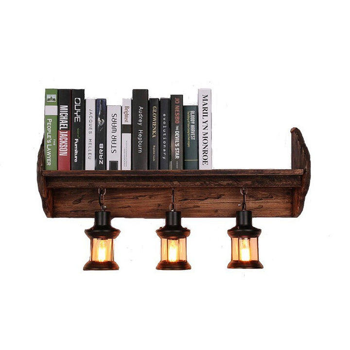 Rustic Bookshelf Wall Light with Lantern Design