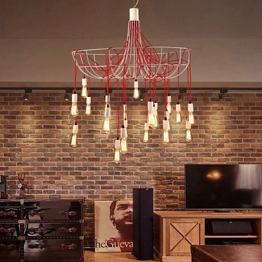 Artistic Cluster Chandelier with Red Cords