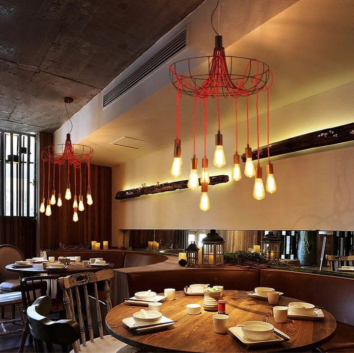 Artistic Cluster Chandelier with Red Cords