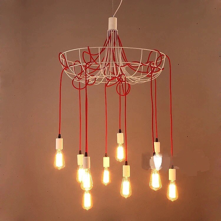 Artistic Cluster Chandelier with Red Cords